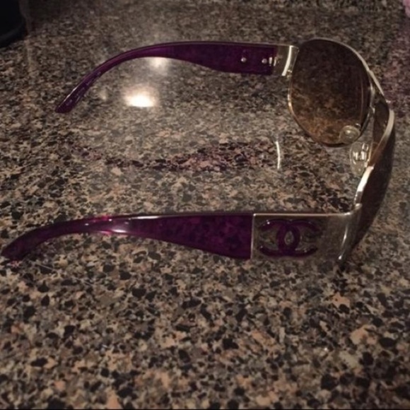 Purple Chanel Logo Aviator Sunglasses - Picture 3 of 5